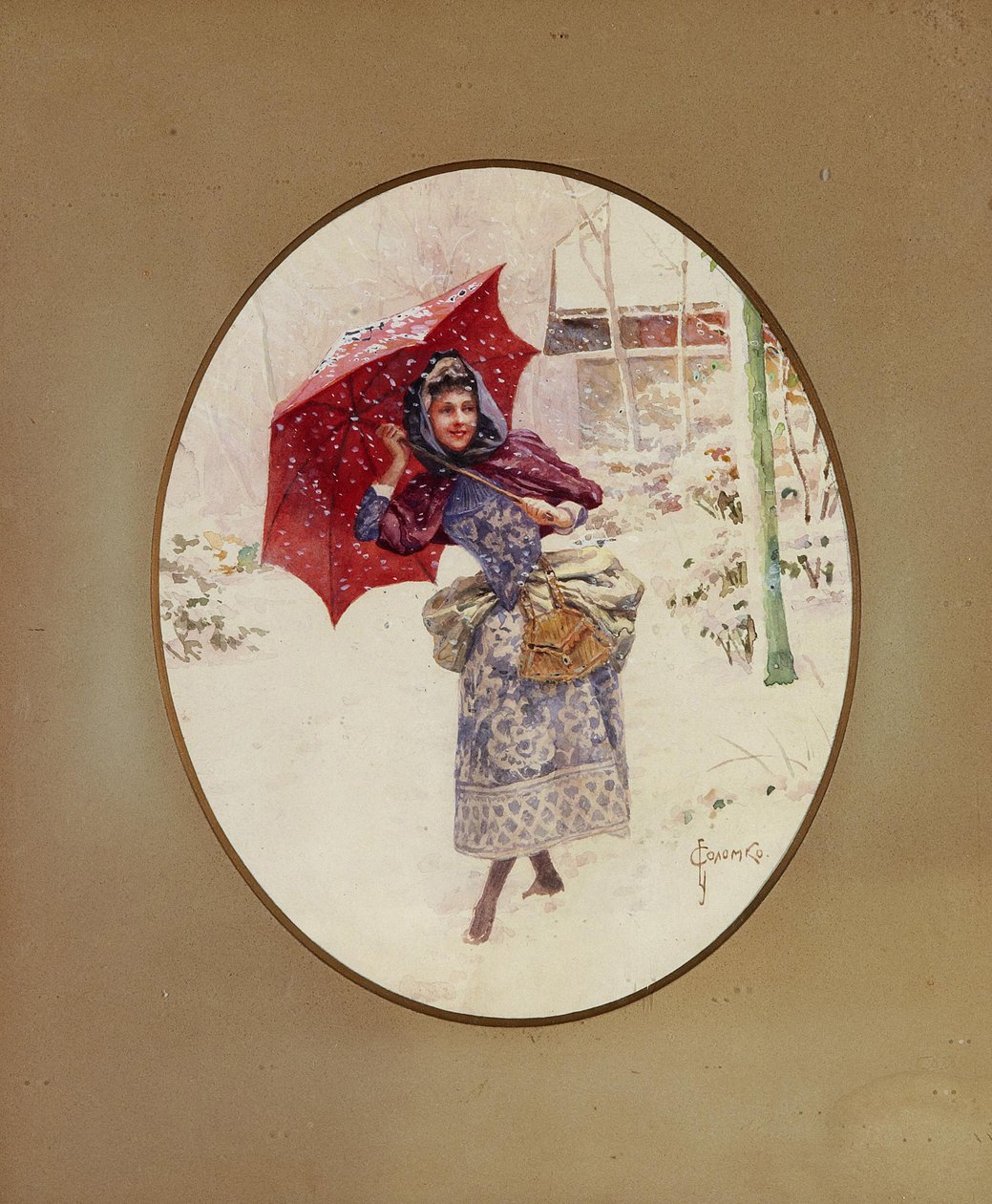 妇女在雪中行走，约1900年 作者 谢尔盖·谢尔盖耶维奇·索洛姆科