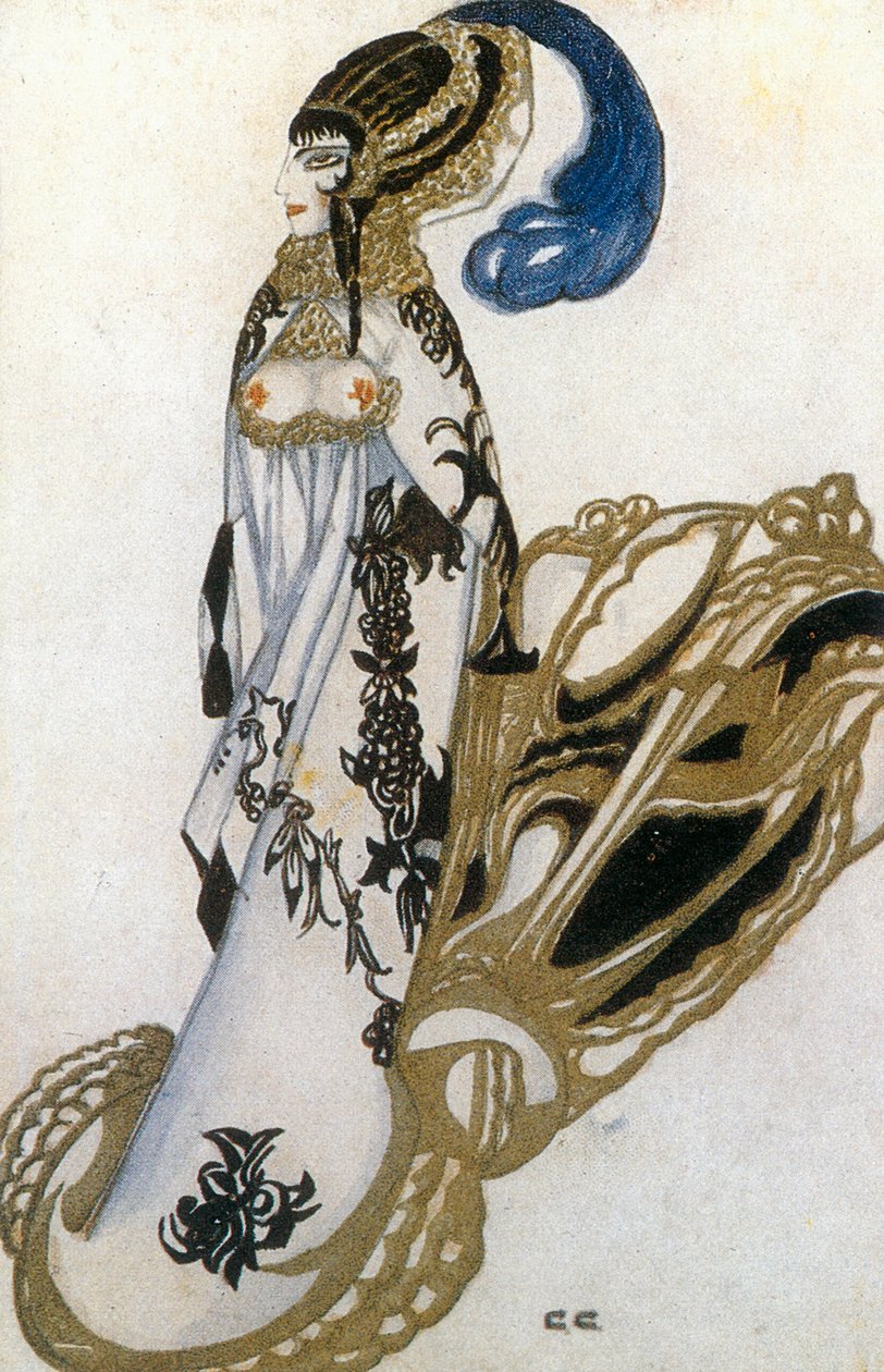 芭蕾舞剧《莎乐美》中莎乐美的服装草图（纸面水彩画） 作者 谢尔盖·尤列维奇·苏戴金