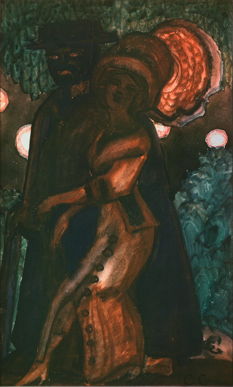 行走 - 谢尔盖·尤里耶维奇·苏德金 (Serge Soudeikine) (1882-1946) 的作品，纸上水粉画，约 1910 年，20 世纪俄罗斯艺术，象征主义 - 私人收藏 作者 谢尔盖·尤列维奇·苏戴金