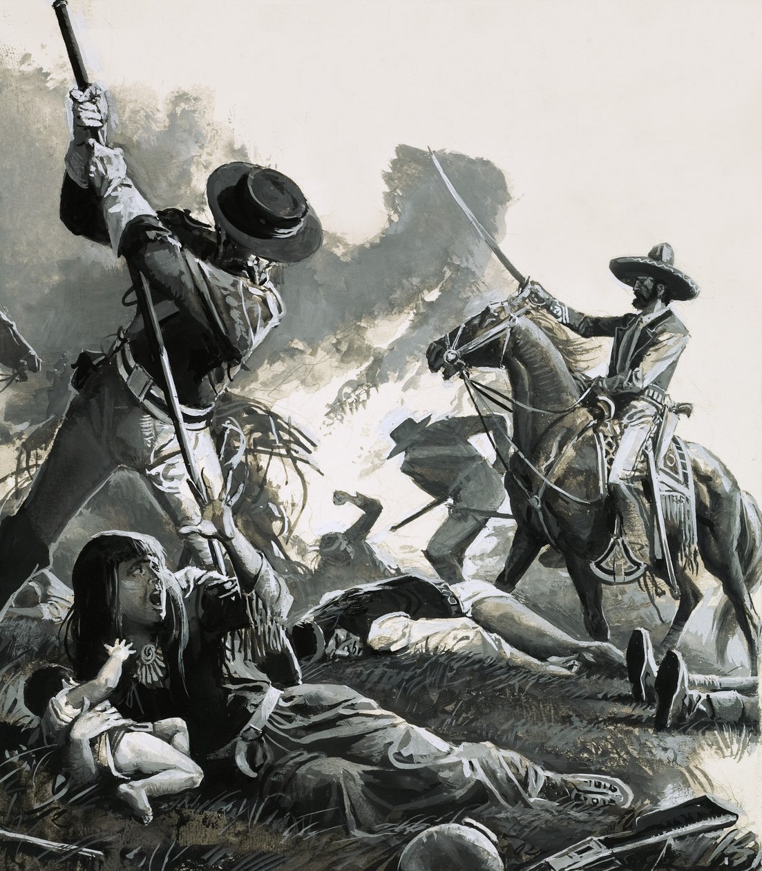 1858 年，两支墨西哥骑兵部队袭击了阿帕奇人的营地 作者 塞韦里诺·巴拉尔迪