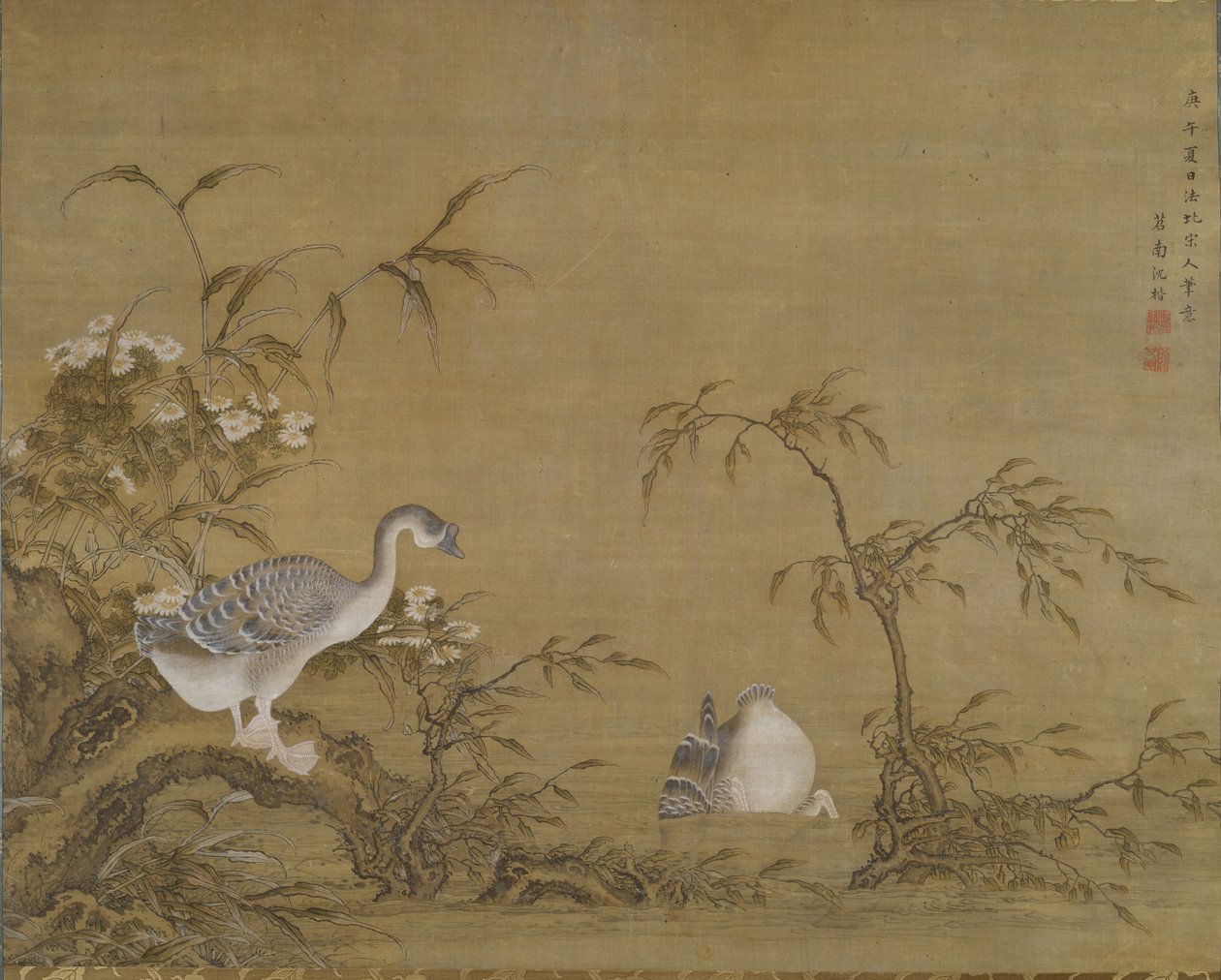 清朝河岸上的鹅 作者 沉凯