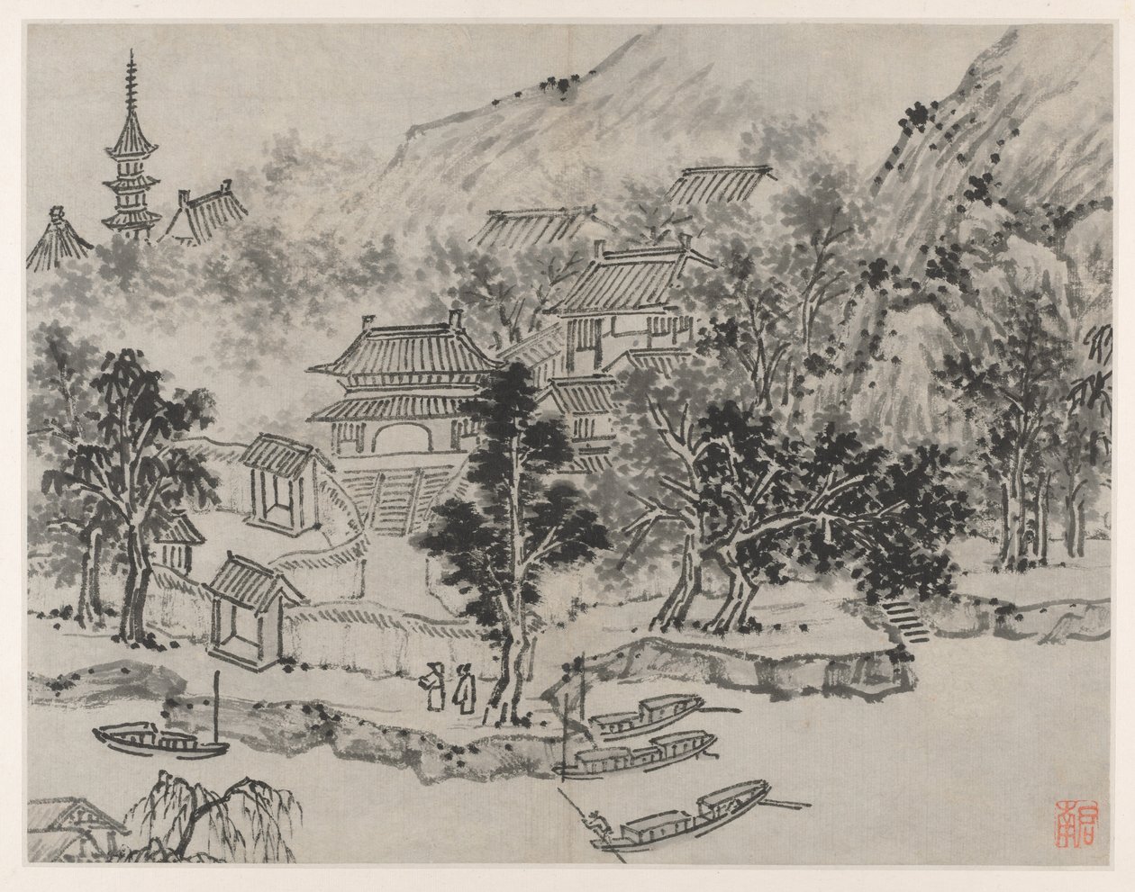 苏州虎丘十二景：1490年后从运河系泊处观看虎丘远景。 作者 神舟