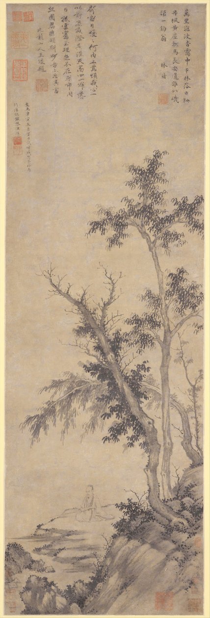 秋天的树旁钓鱼，日期为1350年。 作者 盛某