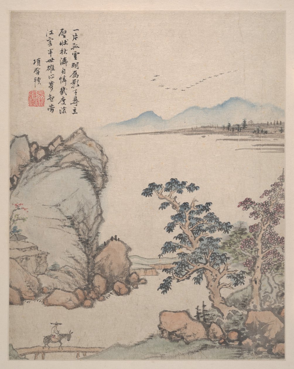 风景、花和鸟，1639 年（八幅画的画册；纸本水墨和彩色画） 作者 圣摩乡