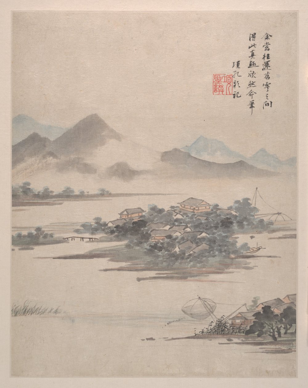 风景、花和鸟，1639 年（八幅画的画册；纸本水墨和彩色画） 作者 圣摩乡