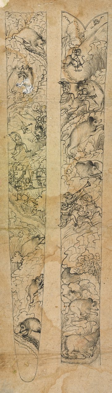 王公狩猎野猪，刀鞘设计，约 1750-1760 年（不透明水彩纸本） 作者 Shevdar (attr.to) Gangeyagi