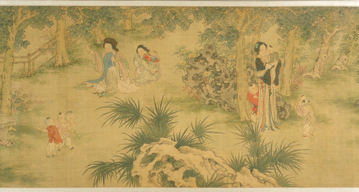 花园里的妇女和儿童（丝绸设色） 作者 石旺