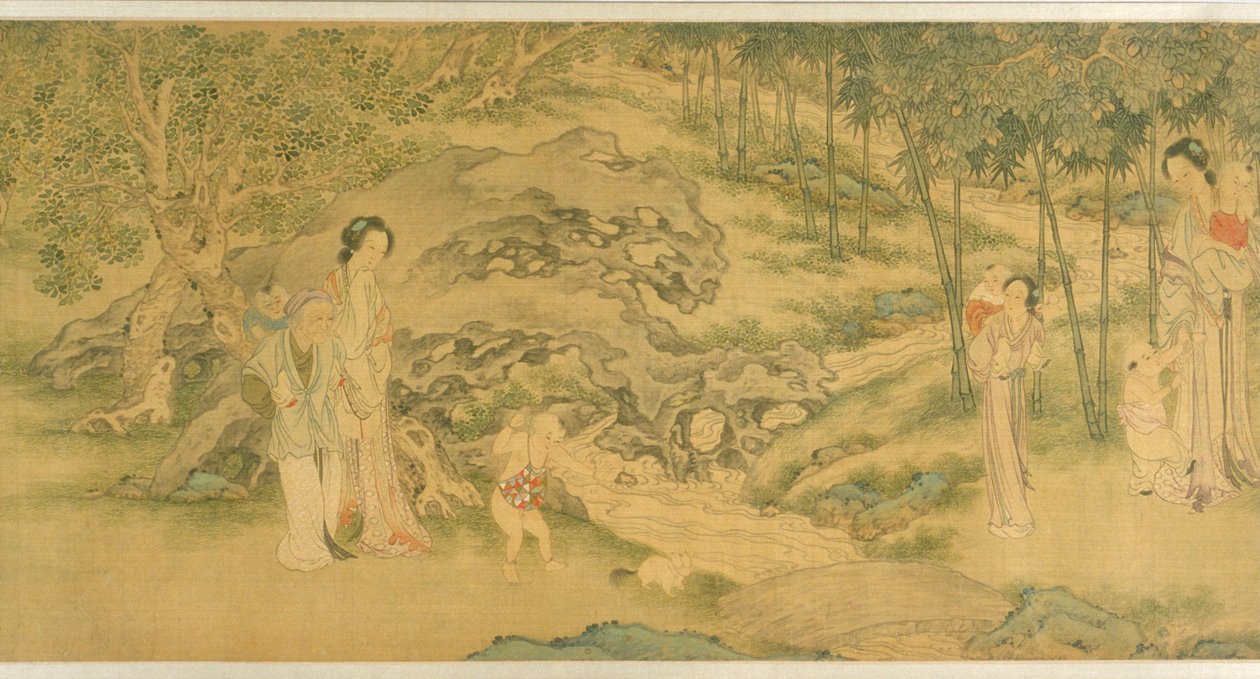 花园里的妇女和儿童（丝绸设色） 作者 石旺