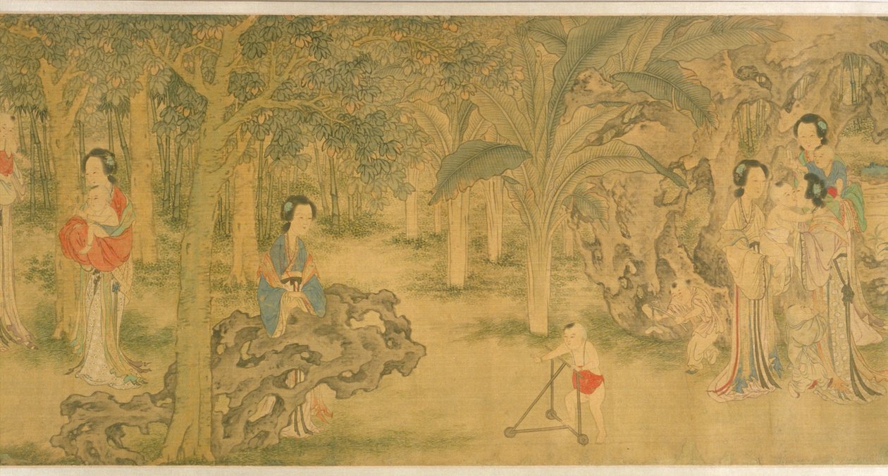 花园里的妇女和儿童（丝绸设色） 作者 石旺