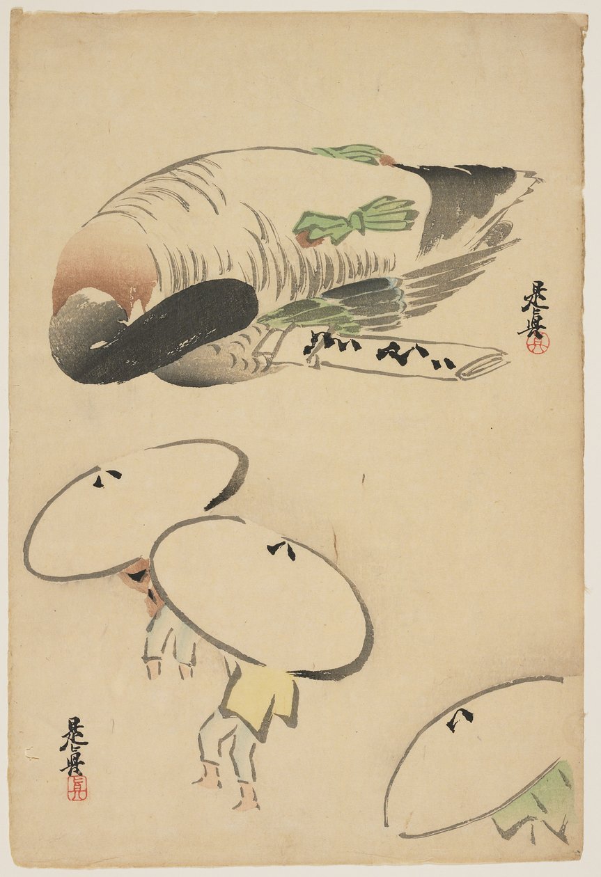 （野鸡三人带雨伞） 作者 Shibata Zeshin
