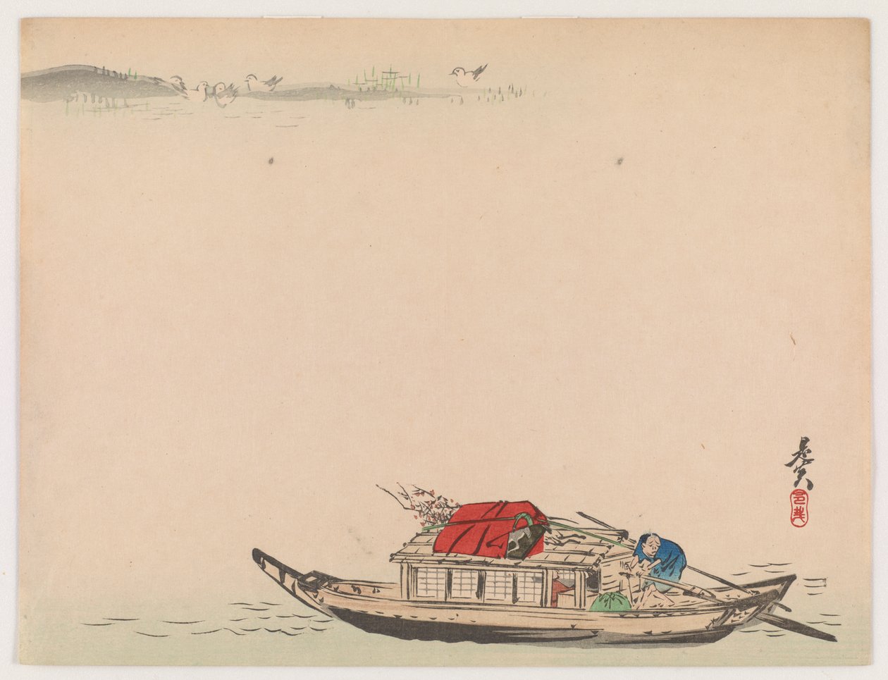 河船（彩色木版画） 作者 Shibata Zeshin