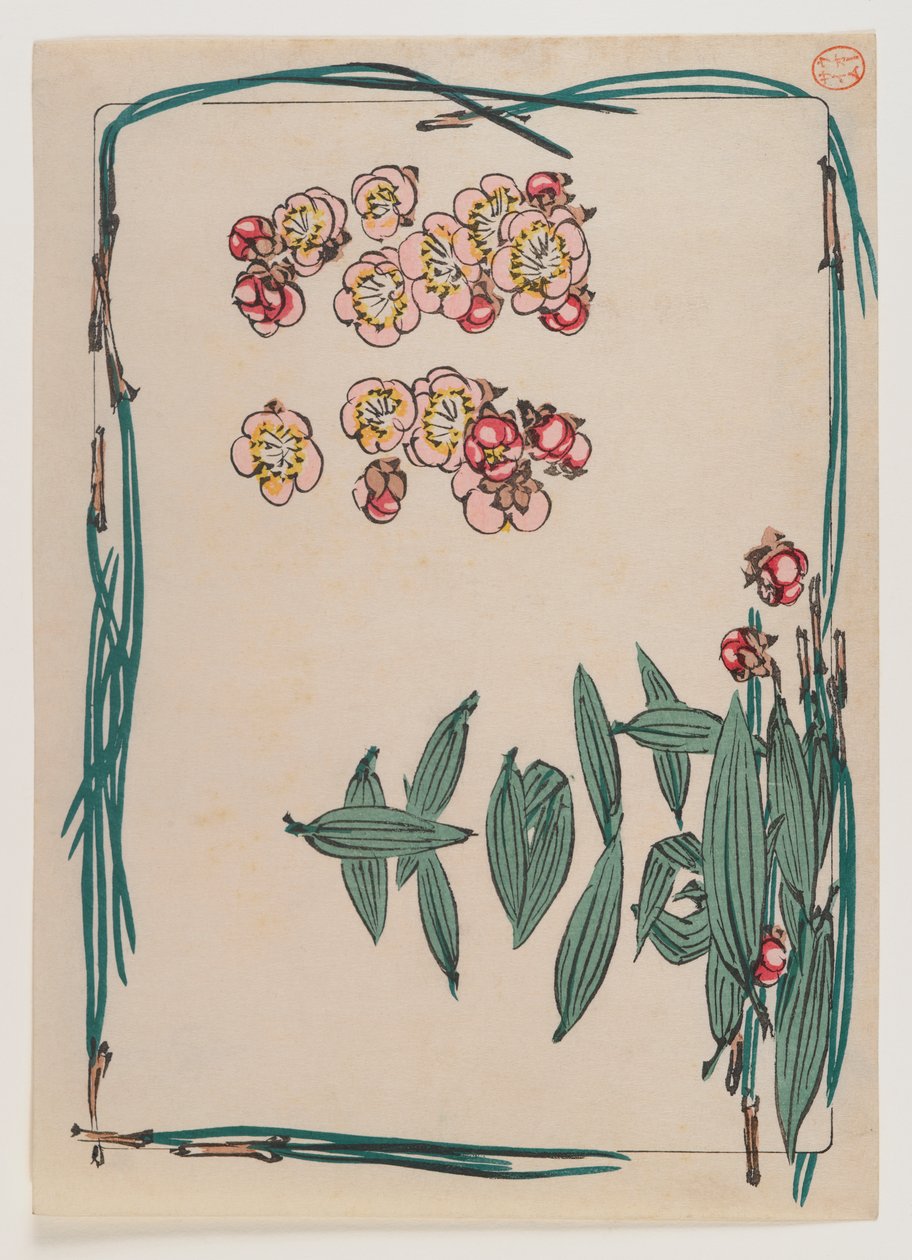 Hana Kurabe系列的松针与樱花针，1880年（木版彩色印刷） 作者 Shibata Zeshin