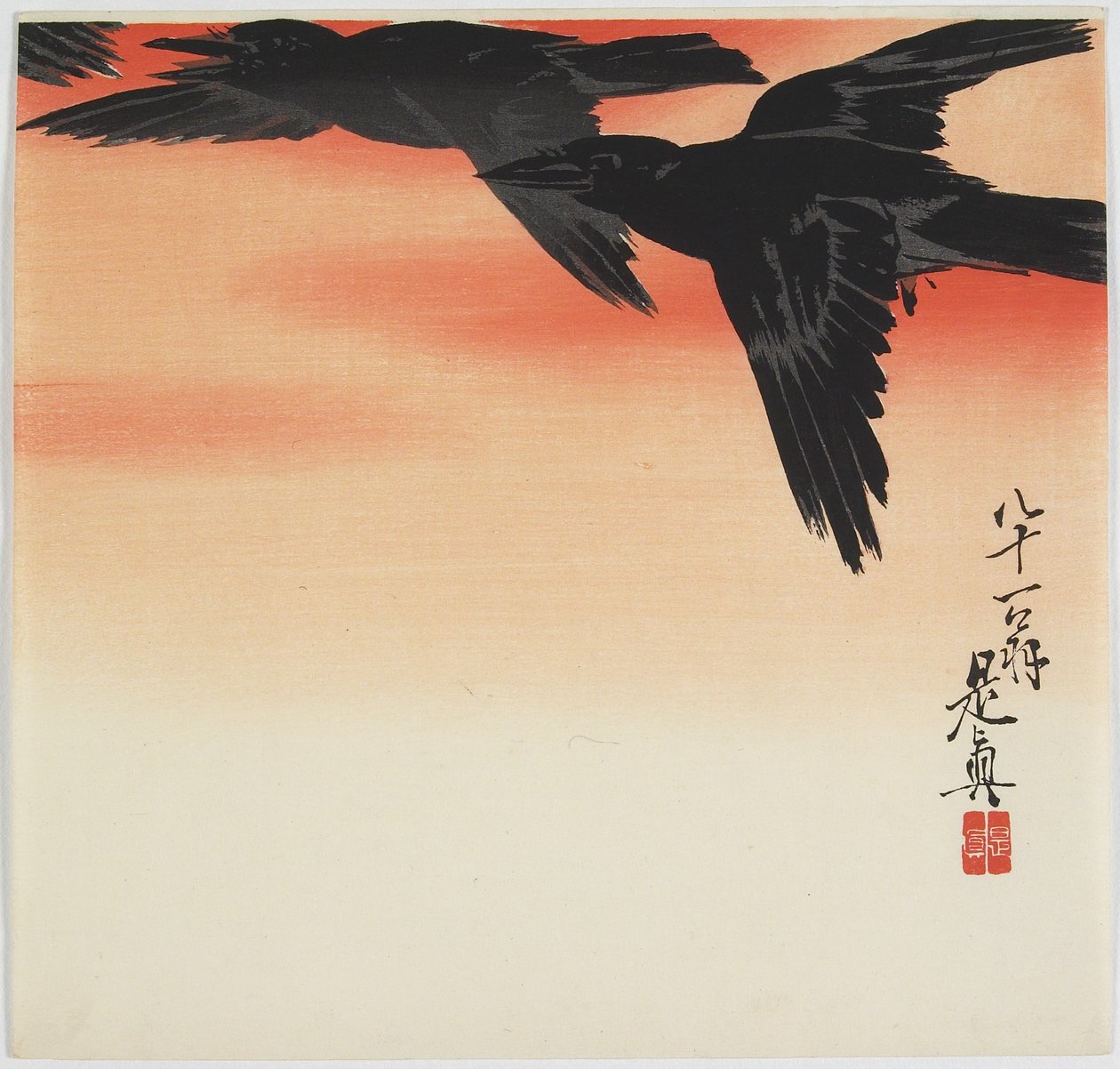 乌鸦在日落时飞行，c。 1888年 作者 Shibata Zeshin