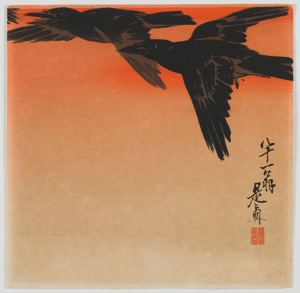 黄昏，明治时代，19世纪末的乌鸦（彩色木版画） 作者 Shibata Zeshin