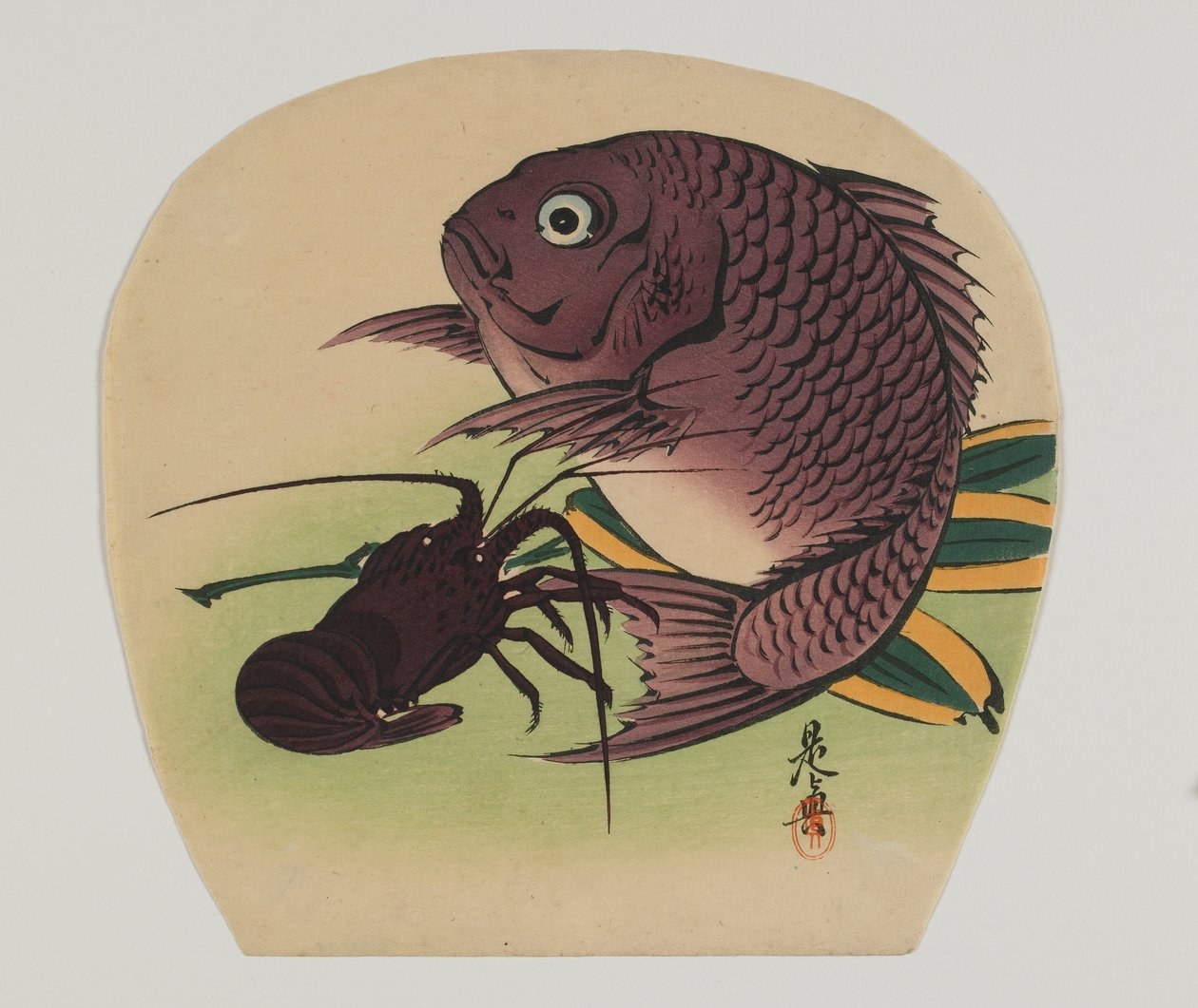 打印一个uchiwa;鲤鱼和龙虾，明治时代，19世纪末; 作者 Shibata Zeshin
