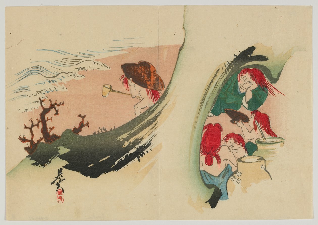 Shojo，明治时代，19世纪末（彩色木版画） 作者 Shibata Zeshin