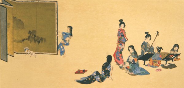 休闲时的妇女群体，来自《Kokka》杂志的插图 作者 Shibata Zeshin