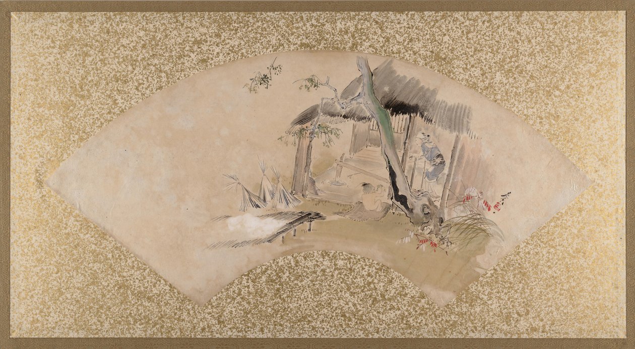 带女人和婴儿的房子，十九世纪末。 作者 Shibata Zeshin