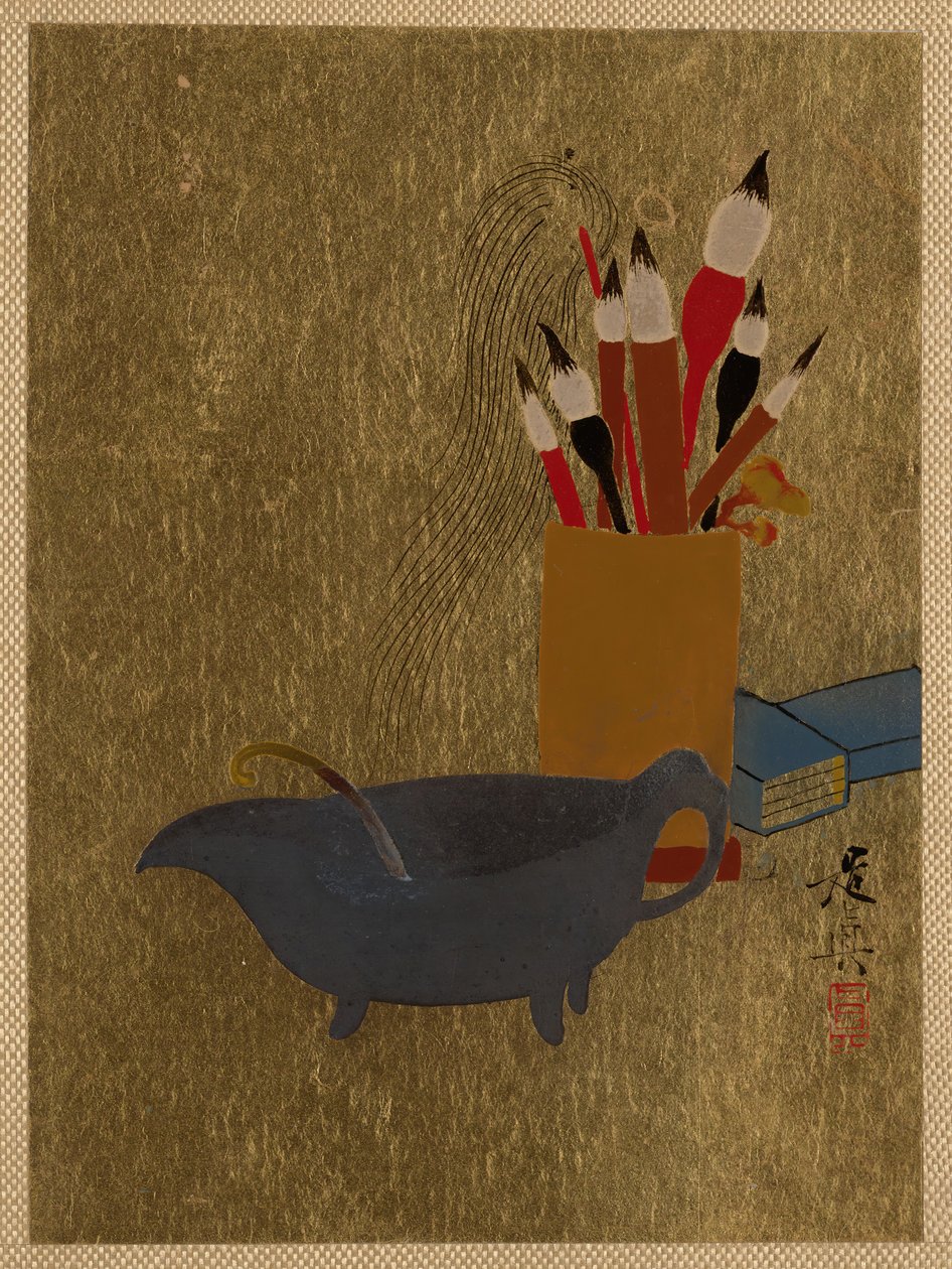 水壶和带画笔的盒子，1882年。 作者 Shibata Zeshin