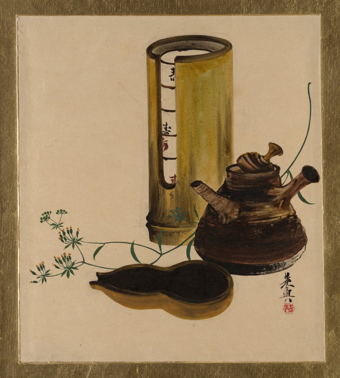 各种题材的漆画：Sencha茶具，1882年。 作者 Shibata Zeshin