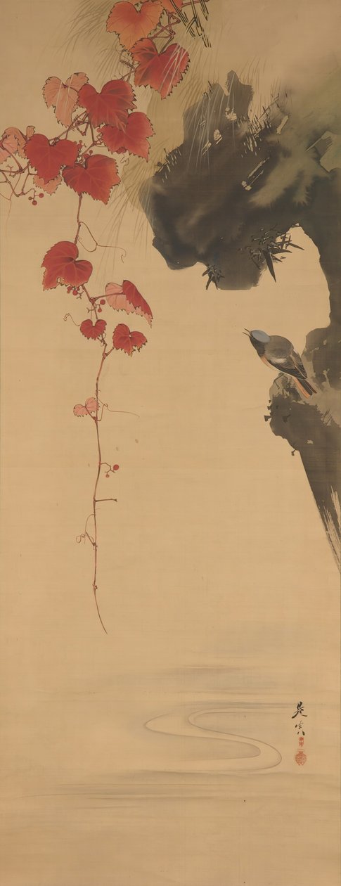 叶子和鸟，19世纪。 作者 Shibata Zeshin