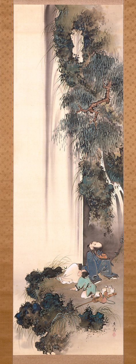 李白观瀑（绢本水墨设色） 作者 Shibata Zeshin