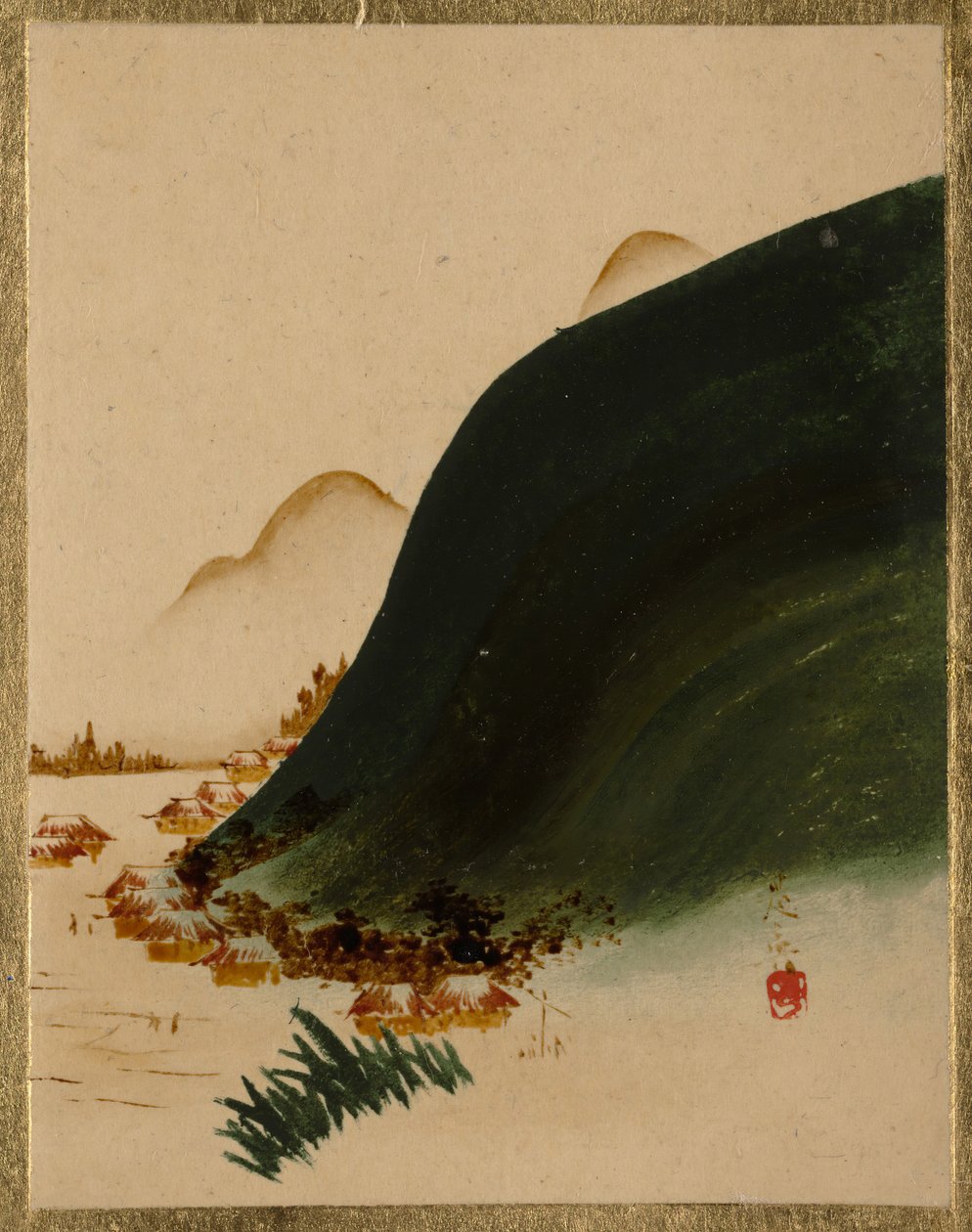 山脉和房屋。 作者 Shibata Zeshin