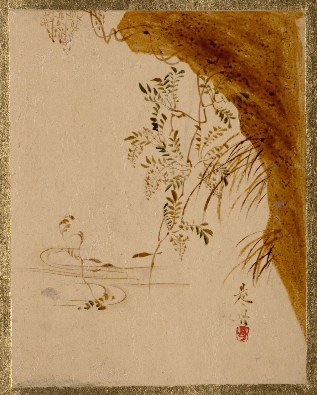 悬垂悬崖。 作者 Shibata Zeshin