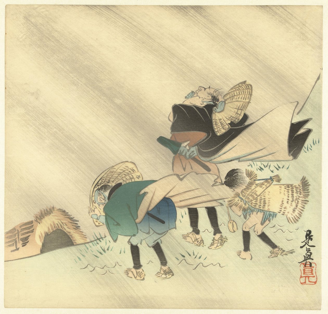 暴风雨中的旅行者 作者 Shibata Zeshin