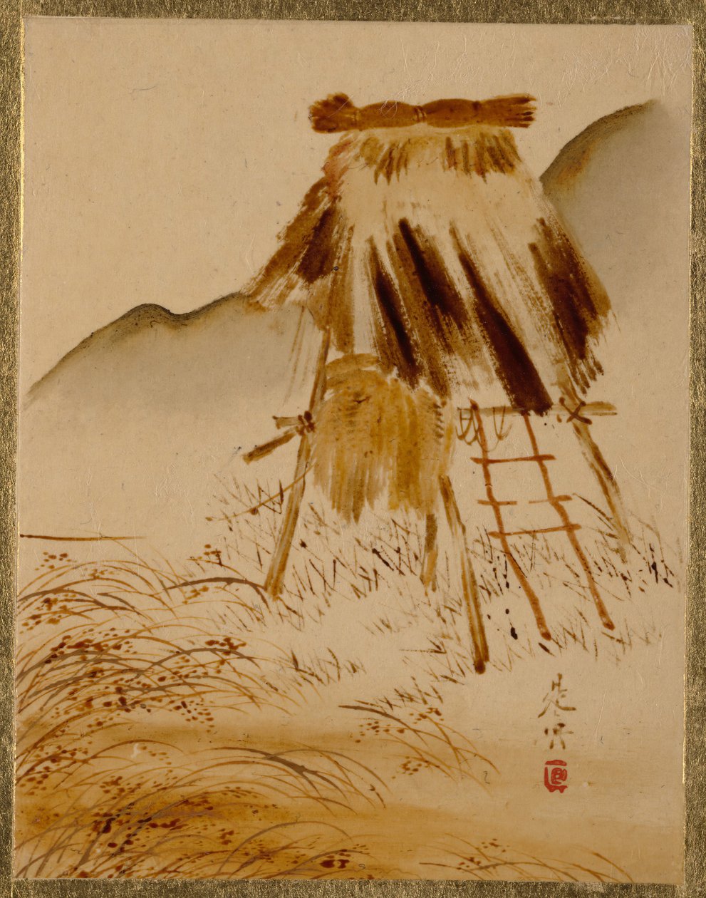 水稻烘干架。 作者 Shibata Zeshin