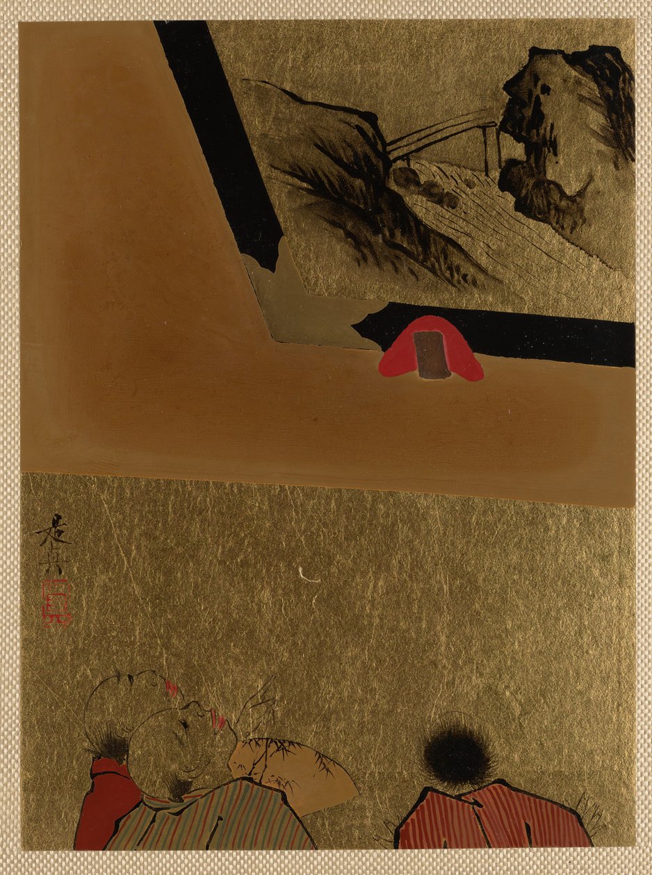 看被构筑的亮漆图的三个人。 作者 Shibata Zeshin