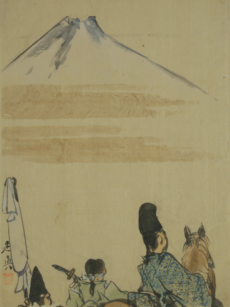 旅行者在富士山附近，c.1872（ink＆wc on paper） 作者 Shibata Zeshin