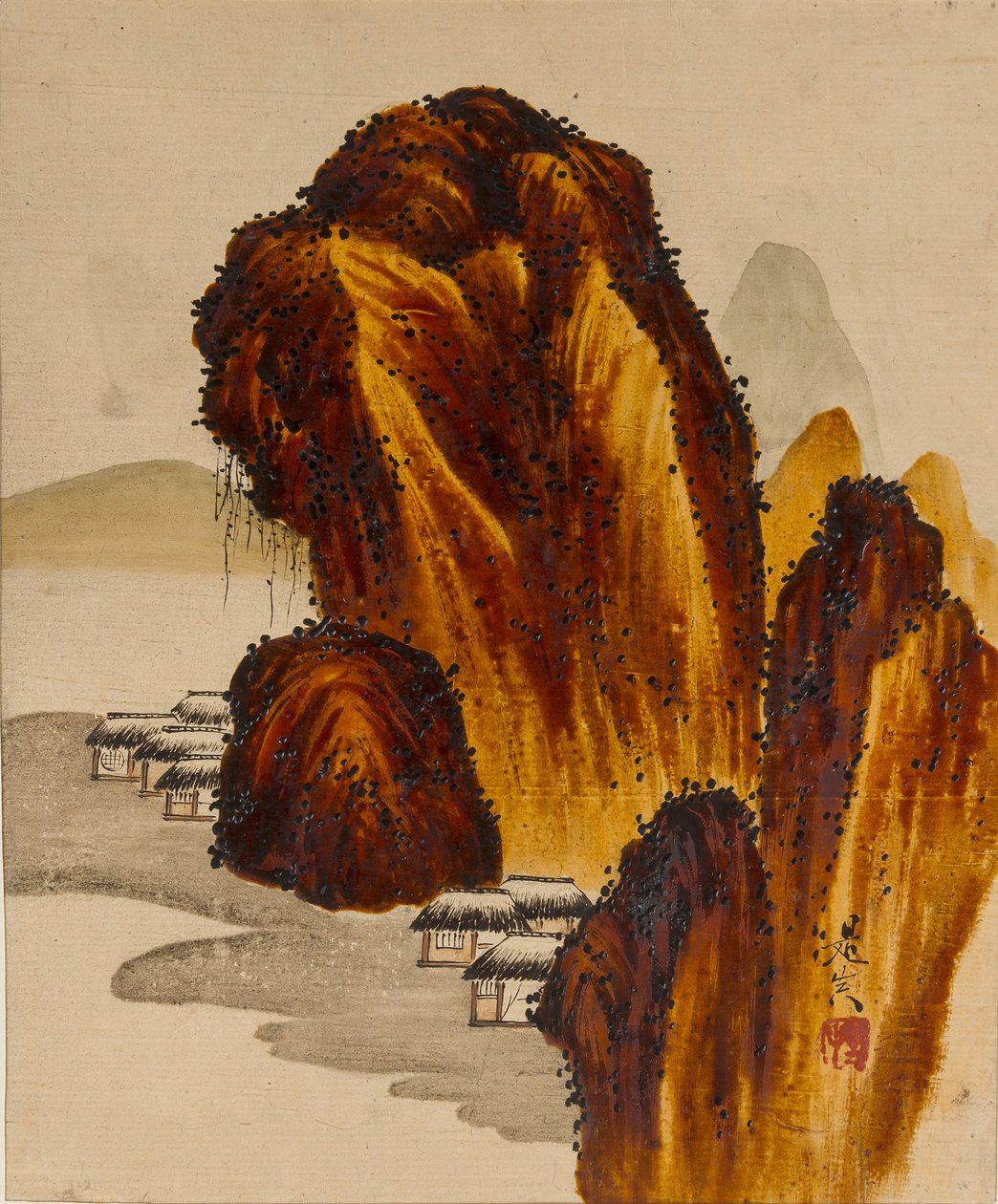 岩石中的村庄，十九世纪。 作者 Shibata Zeshin