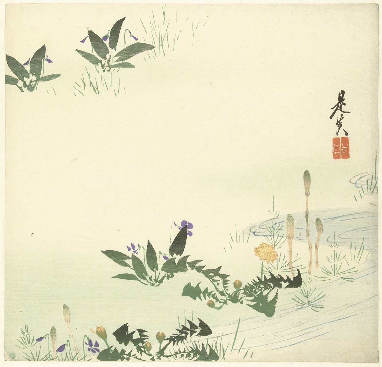 Voorjaarsbloemen bij een stroompje 作者 Shibata Zeshin