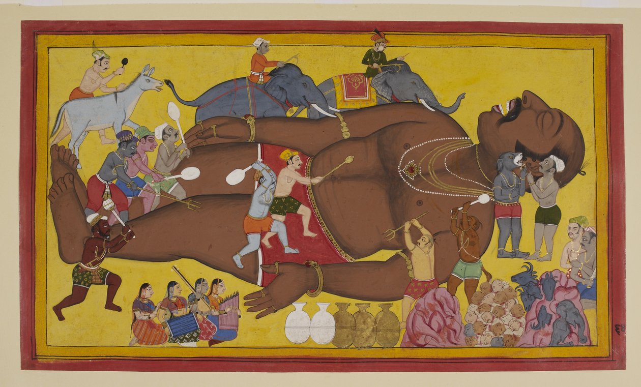 恶魔唤醒沉睡的 Kumbhakarṇa 与 Rāma 战斗 作者 