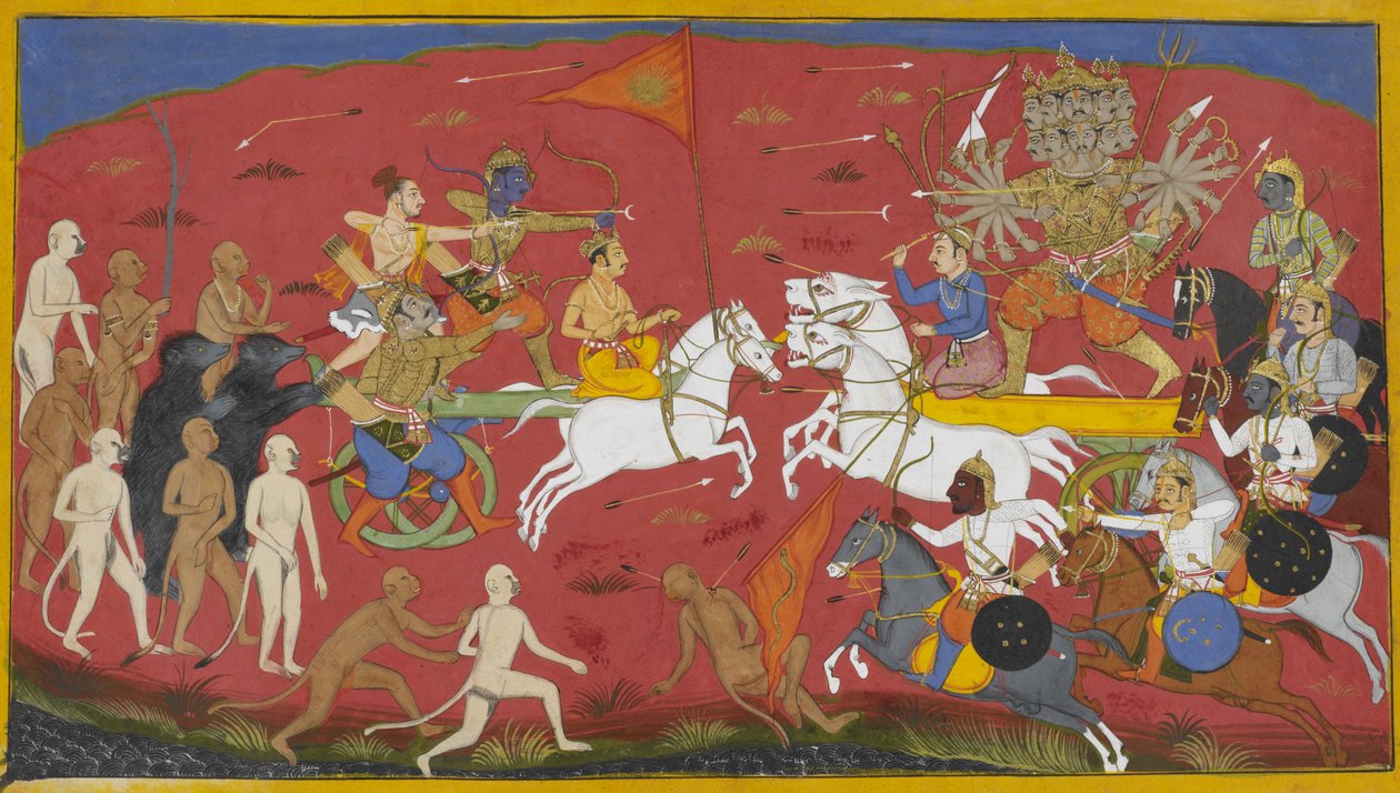 拉玛和拉瓦纳的战车发起冲锋，拉瓦纳的战马变成了狮子 作者 