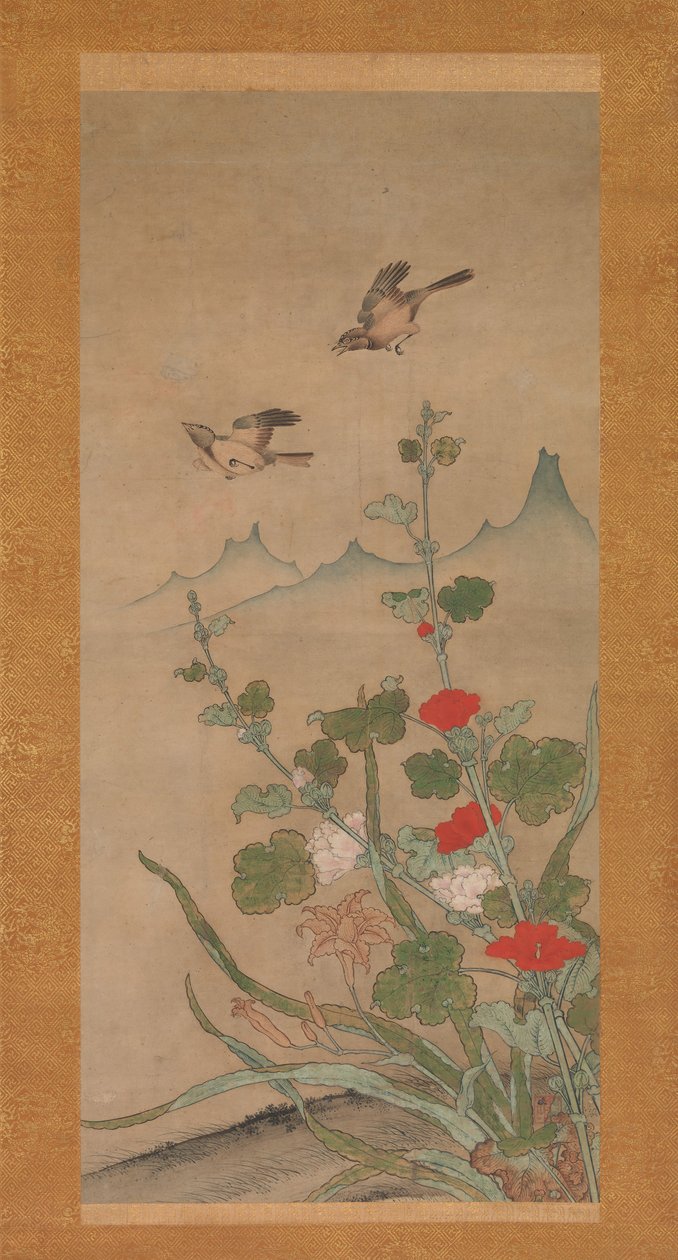 夏秋的鸟和花，16世纪中期。 作者 式部照忠