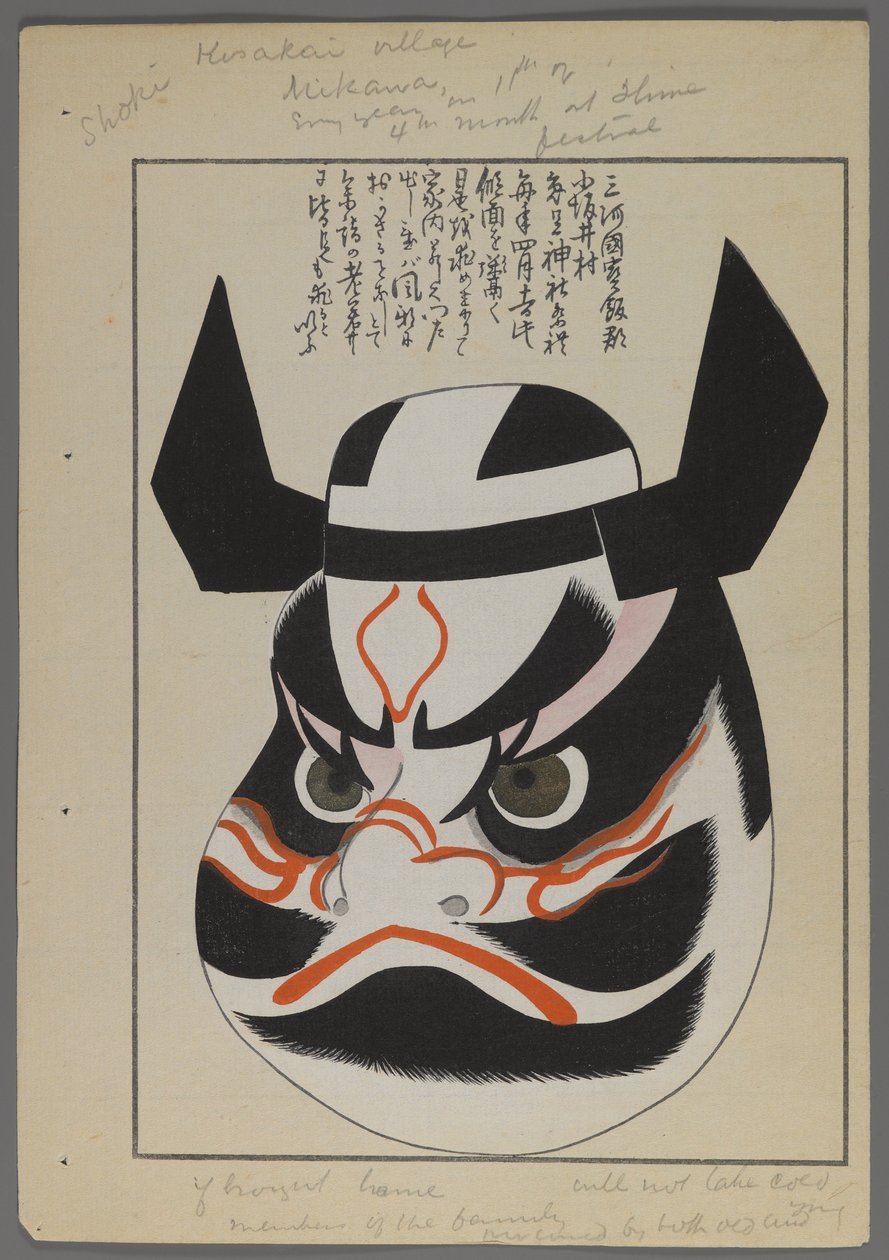 日本玩具，来自Shimizu Seifu，1891-1923的Unai no tomo（A Childs Friends）。战士面具。 作者 清水清风