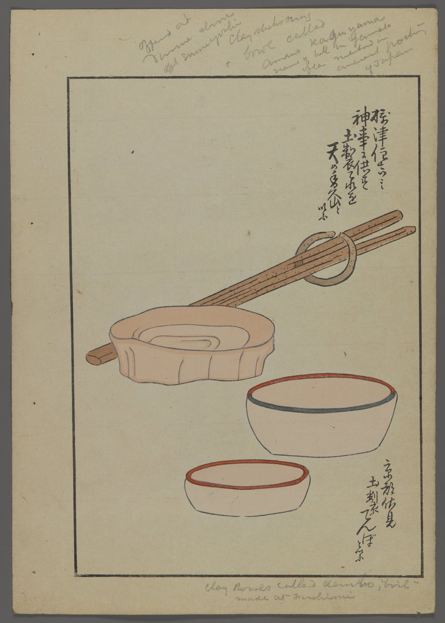 日本玩具，来自Shimizu Seifu，1891-1923的Unai no tomo（A Childs Friends）。碗，筷子。 作者 清水清风