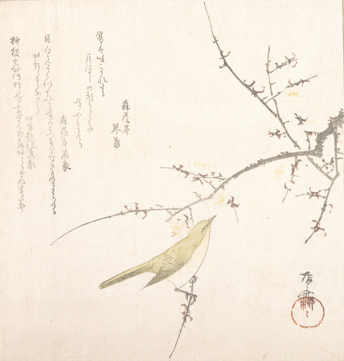 New Moon, Nightingale on a Plum Branch, 19th century., 19世纪。 作者 心斋