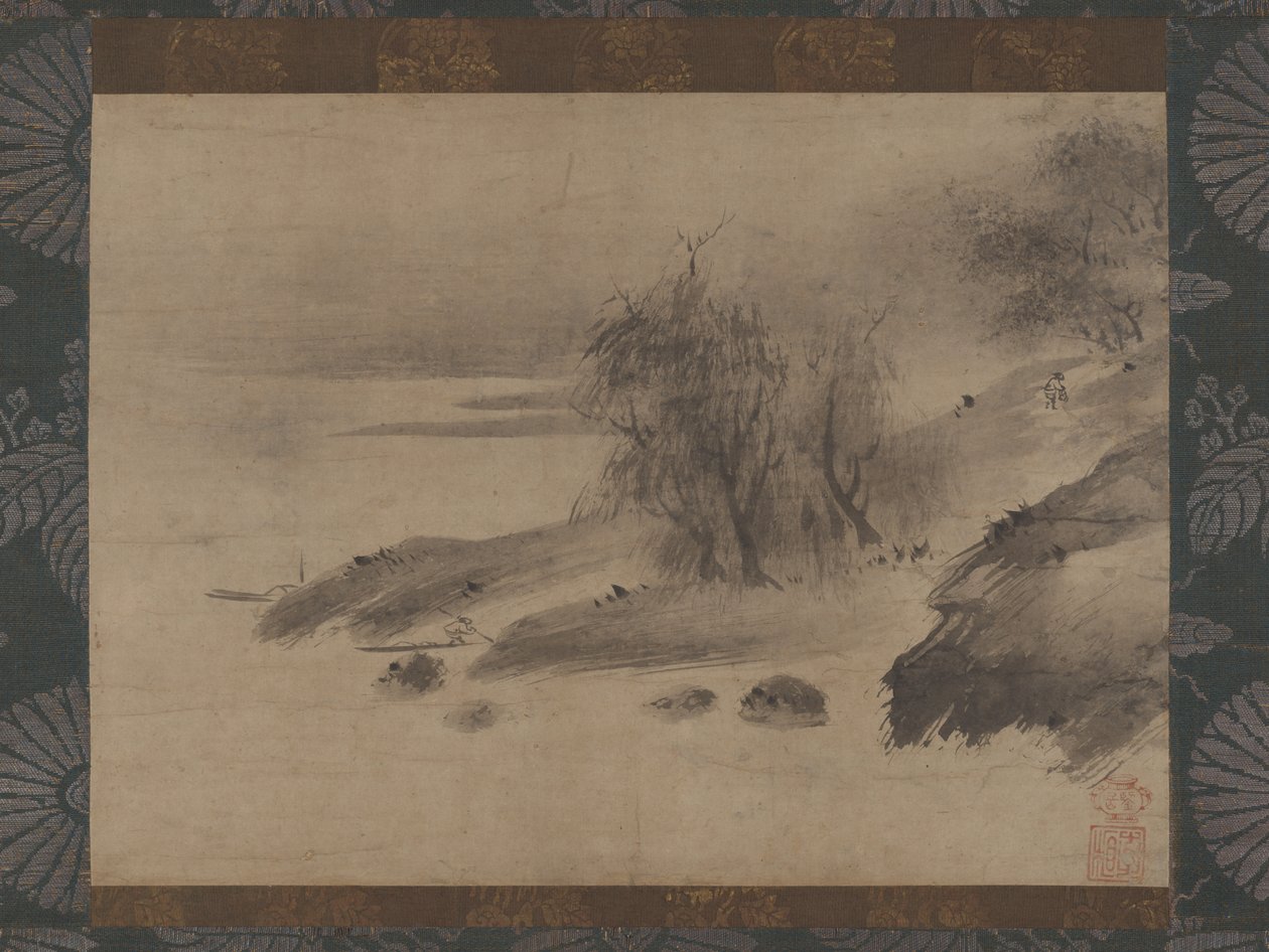 水墨山水画《水北三水图》，15-16世纪初。 作者 神宗宗见