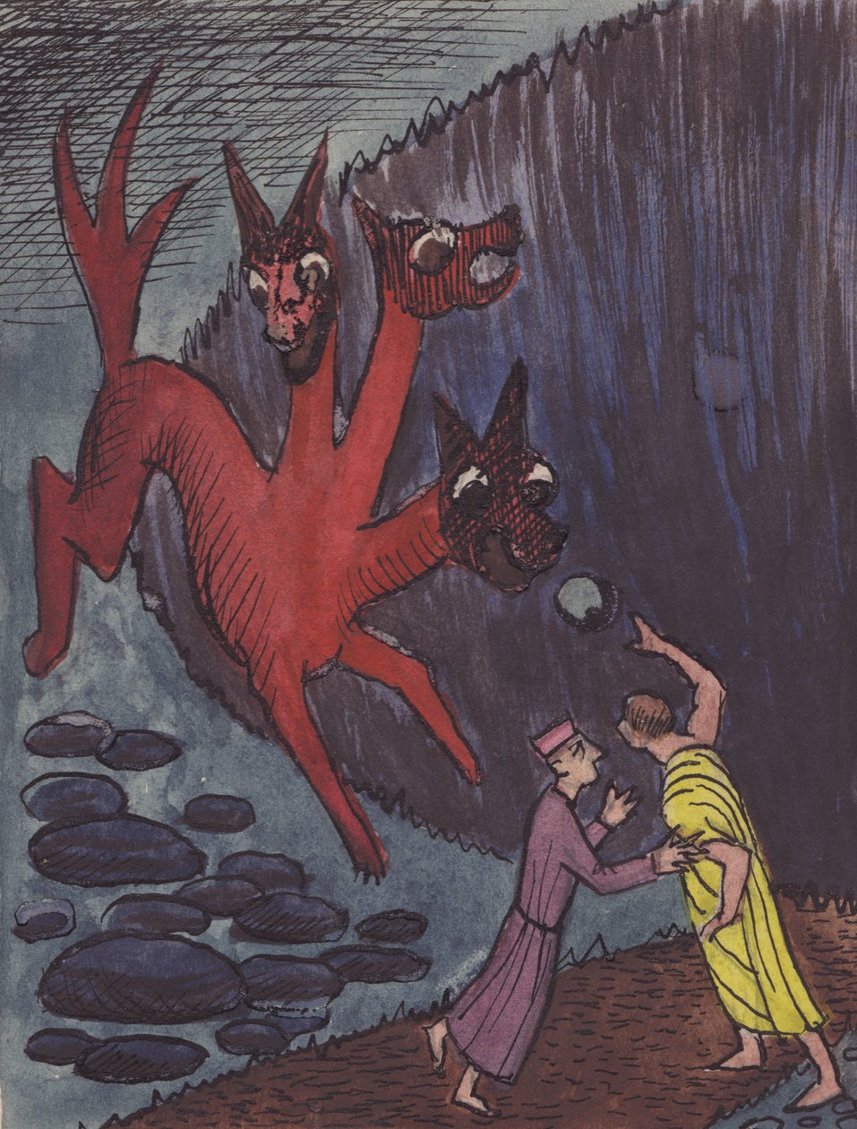 但丁和维吉尔与三头怪物，1951年。 作者 雪莉·马卡姆