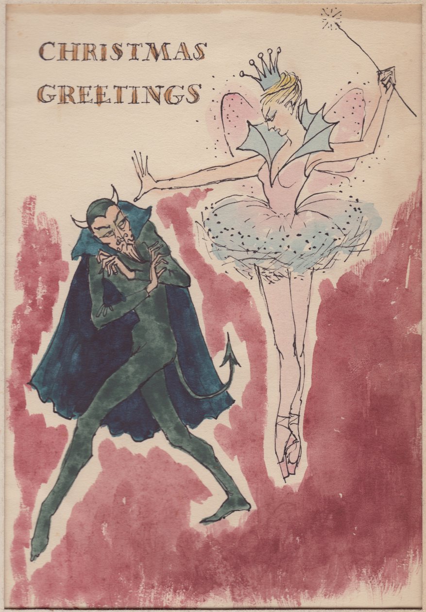恶魔和仙女，圣诞卡，1952年。 作者 雪莉·马卡姆