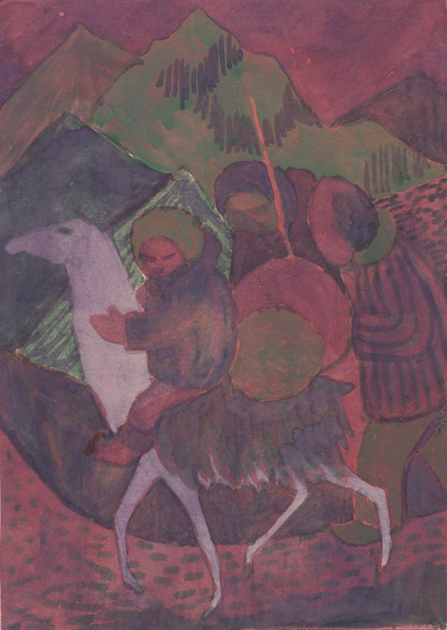 骑马的人物，约1950年。 作者 雪莉·马卡姆
