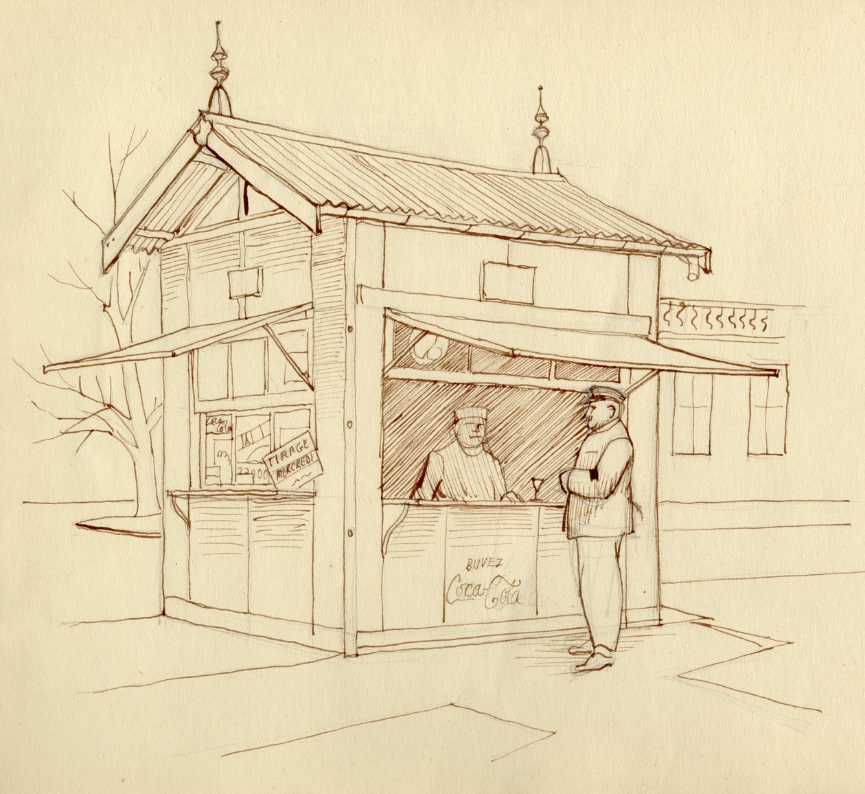 销售饮料的亭子，法国巴黎，约1951年。   作者 雪莉·马卡姆