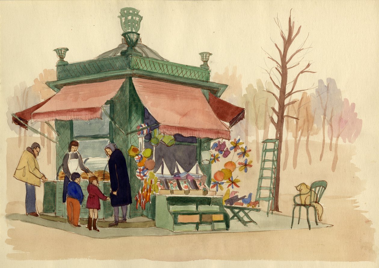 销售玩具的小卖部，法国巴黎，约1951年。   作者 雪莉·马卡姆