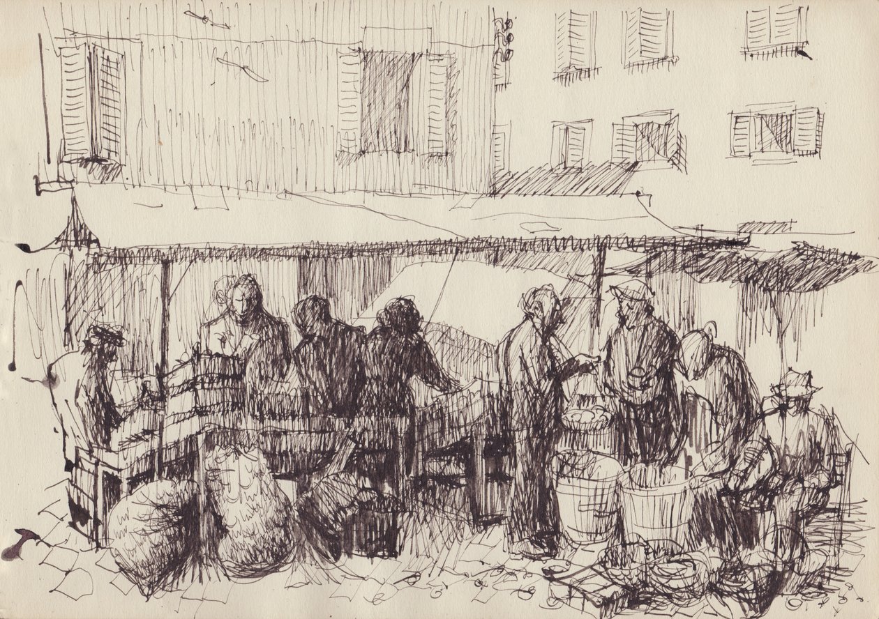 市场场景，意大利，约1950年。 作者 雪莉·马卡姆