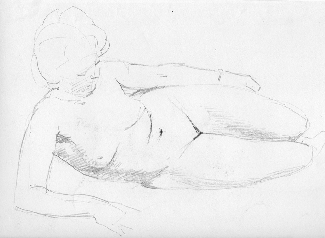 躺着的裸体女人，约1950年。 作者 雪莉·马卡姆