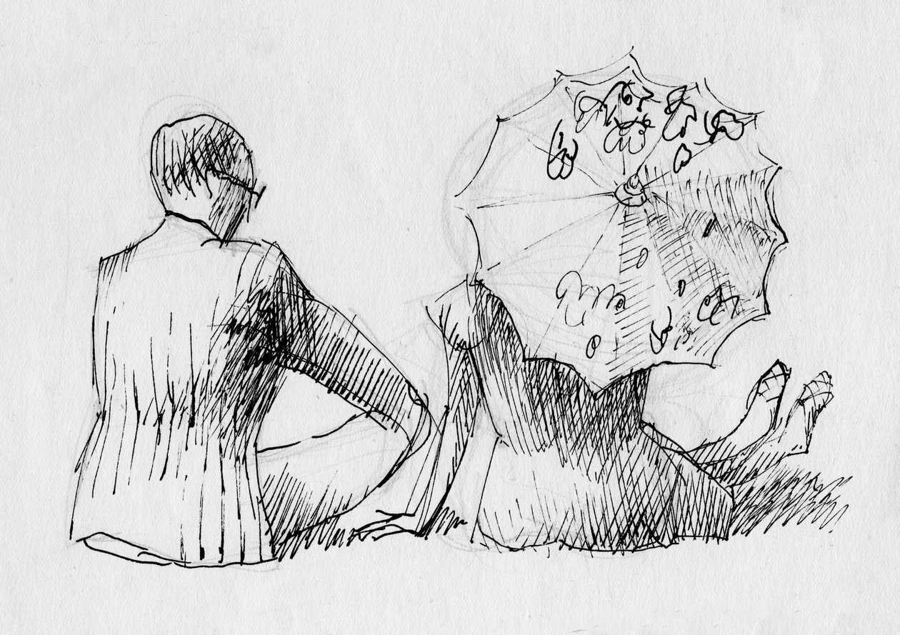 从后面看坐着的夫妇，约1950年。 作者 雪莉·马卡姆