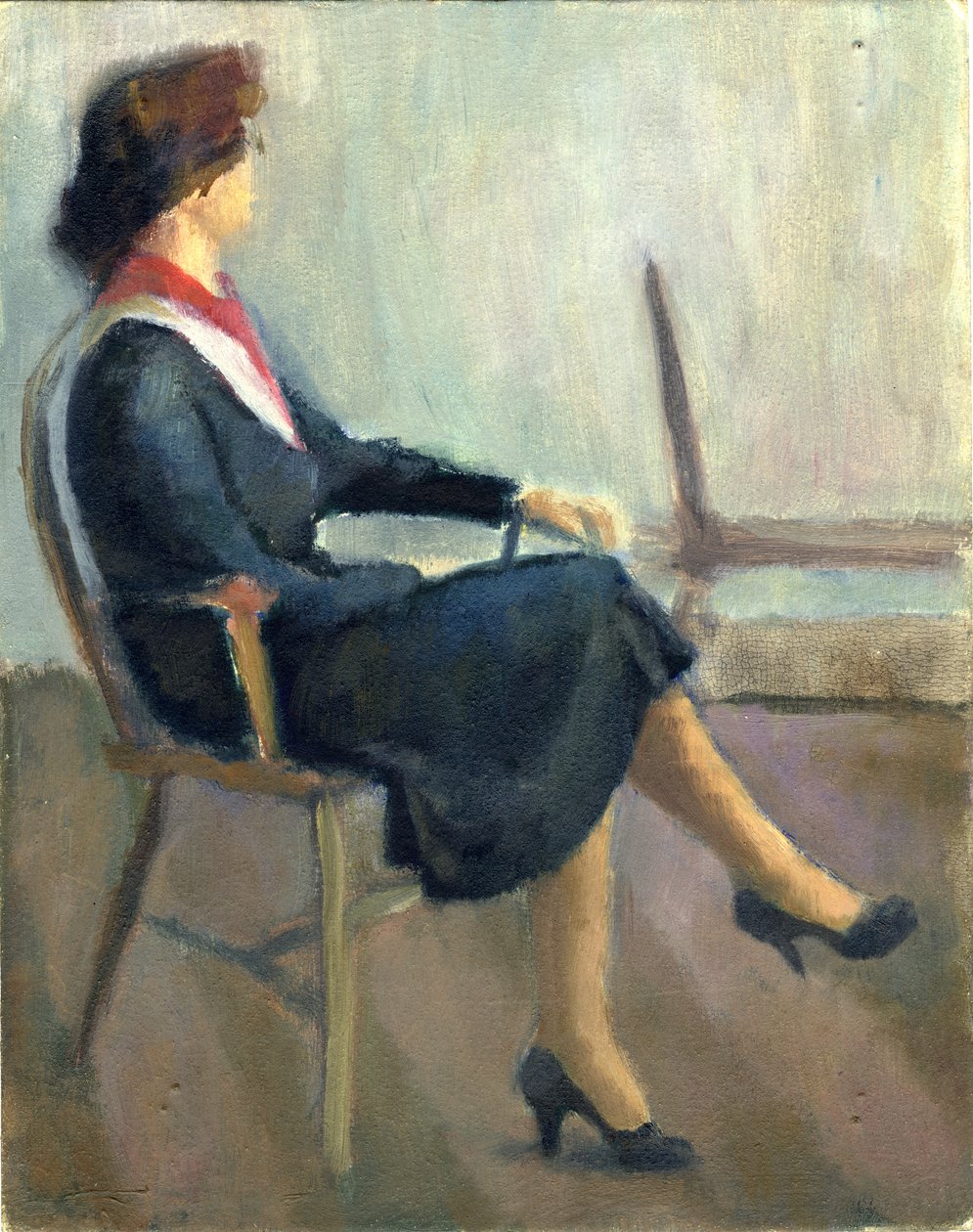 穿着海军蓝的坐着的女人，1952年。 作者 雪莉·马卡姆
